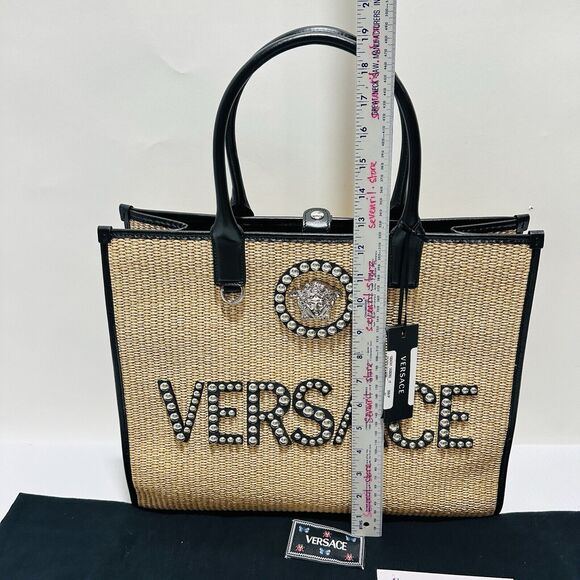 Versace Medusa La Vacanza Studded Raffia Leather Trim Large Tote Bag NWT $2,075 - Picture 14 of 16